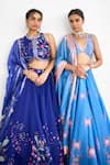 SHASHA GABA_Blue Chanderi Tassels Round Neck Peacock Garden Printed Lehenga Set _Online