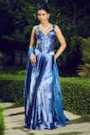 Buy_SHASHA GABA_Blue Satin, Silk Sequins Sweetheart Neck Swirl Corset Lehenga Set  _at_Aza_Fashions