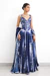 SHASHA GABA_Blue Satin, Silk Sequins Sweetheart Neck Swirl Corset Lehenga Set  _at_Aza_Fashions
