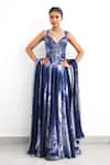 Buy_SHASHA GABA_Blue Satin, Silk Sequins Sweetheart Neck Swirl Corset Lehenga Set  