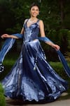 Buy_SHASHA GABA_Blue Satin, Silk Sequins Sweetheart Neck Swirl Corset Lehenga Set  _Online
