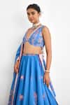 SHASHA GABA_Blue Chanderi Tassels, Sequins, Embroidery V-neck Printed Lehenga Set  _Online_at_Aza_Fashions