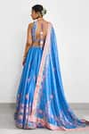 Shop_SHASHA GABA_Blue Chanderi Tassels, Sequins, Embroidery V-neck Printed Lehenga Set  _at_Aza_Fashions