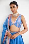 Buy_SHASHA GABA_Blue Chanderi Tassels, Sequins, Embroidery V-neck Printed Lehenga Set  _Online_at_Aza_Fashions