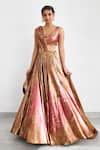Shop_SHASHA GABA_Gold Georgette Sequins V-neck Lehenga Set _at_Aza_Fashions