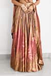 SHASHA GABA_Gold Georgette Sequins V-neck Lehenga Set _at_Aza_Fashions