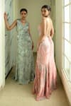 SHASHA GABA_Green Crepe Beads V-neck Embroidered Floor Length Gown _Online_at_Aza_Fashions