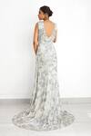 Shop_SHASHA GABA_Green Crepe Beads V-neck Embroidered Floor Length Gown _at_Aza_Fashions