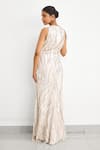 Shop_SHASHA GABA_Ivory Crepe Sequins, Beads Round Neck Embroidered Floor Length Gown _at_Aza_Fashions
