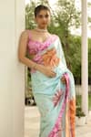 Buy_SHASHA GABA_Blue Georgette Sequins Sweetheart Neck Bright Flower Saree Set _Online_at_Aza_Fashions