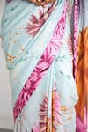 Shop_SHASHA GABA_Blue Georgette Sequins Sweetheart Neck Bright Flower Saree Set 