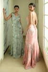 Buy_SHASHA GABA_Pink Crepe Sequins, Embroidery Square Neck Cami Gown _Online_at_Aza_Fashions