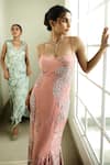 SHASHA GABA_Pink Crepe Sequins, Embroidery Square Neck Cami Gown _at_Aza_Fashions