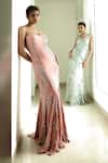 Buy_SHASHA GABA_Pink Crepe Sequins, Embroidery Square Neck Cami Gown 