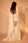Ohaila Khan_Yellow Chanderi Pearls, Crystals Round Neck Butter Hand Embroidered Kaftan Set _Online_at_Aza_Fashions