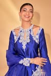 Shop_Ohaila Khan_Blue Silk Embroidery, Pearls, Crystals Round Neck Royal Hand Salwar Set _Online_at_Aza_Fashions