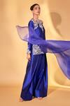 Ohaila Khan_Blue Silk Embroidery, Pearls, Crystals Round Neck Royal Hand Salwar Set _at_Aza_Fashions