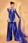 Buy_Ohaila Khan_Blue Silk Embroidery, Pearls, Crystals Round Neck Royal Hand Salwar Set 