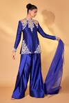 Buy_Ohaila Khan_Blue Silk Embroidery, Pearls, Crystals Round Neck Royal Hand Salwar Set _at_Aza_Fashions