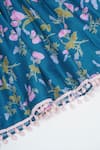 Little Bansi_Turquoise Muslin Pom-poms Floral Printed Kurta Sharara Set _Online_at_Aza_Fashions