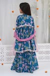 Shop_Little Bansi_Turquoise Muslin Pom-poms Floral Printed Kurta Sharara Set _at_Aza_Fashions