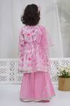 Shop_Little Bansi_Pink Muslin Fabric Flowers, Zari Printed Kurta Set _at_Aza_Fashions