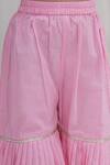 Shop_Little Bansi_Pink Muslin Fabric Flowers, Zari Printed Kurta Set _Online_at_Aza_Fashions