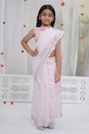 Buy_Little Bansi_Pink Chanderi Silk Zari Light Printed Saree Set _at_Aza_Fashions