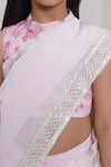 Little Bansi_Pink Chanderi Silk Zari Light Printed Saree Set _at_Aza_Fashions