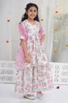 Little Bansi_Pink Cotton Pom-poms Floral Printed Kurta Set _at_Aza_Fashions
