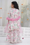 Shop_Little Bansi_Pink Cotton Pom-poms Floral Printed Kurta Set _at_Aza_Fashions