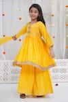 Little Bansi_Yellow Chanderi Silk Embroidery, Sequins Haldi Kurta Sharara Set _Online_at_Aza_Fashions