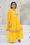 Shop_Little Bansi_Yellow Chanderi Silk Embroidery, Sequins Haldi Kurta Sharara Set _Online_at_Aza_Fashions