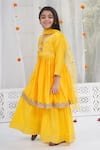 Little Bansi_Yellow Chanderi Silk Embroidery, Sequins Haldi Kurta Sharara Set _at_Aza_Fashions
