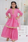 Buy_Little Bansi_Pink Chanderi Silk Zari, Sequins Embroidered Cranberry Kurta Set _at_Aza_Fashions