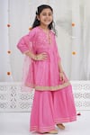 Little Bansi_Pink Chanderi Silk Zari, Sequins Embroidered Cranberry Kurta Set _at_Aza_Fashions
