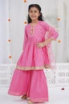 Buy_Little Bansi_Pink Chanderi Silk Zari, Sequins Embroidered Cranberry Kurta Set 
