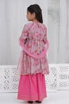 Shop_Little Bansi_Pink Muslin Embroidery Printed Dusky Rose Kurta Sharara Set _at_Aza_Fashions