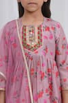 Little Bansi_Pink Muslin Embroidery Printed Dusky Rose Kurta Sharara Set _at_Aza_Fashions