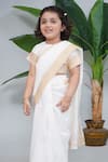 Shop_Little Bansi_Cream Chanderi Silk Embroidery Saree And Blouse Set _at_Aza_Fashions
