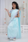 Little Bansi_Blue Chanderi Silk, Cotton Designer Printed Saree And Blouse Set _Online_at_Aza_Fashions