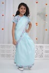Buy_Little Bansi_Blue Chanderi Silk, Cotton Designer Printed Saree And Blouse Set _Online_at_Aza_Fashions