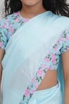 Shop_Little Bansi_Blue Chanderi Silk, Cotton Designer Printed Saree And Blouse Set _Online_at_Aza_Fashions