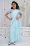 Buy_Little Bansi_Blue Chanderi Silk, Cotton Designer Printed Saree And Blouse Set _at_Aza_Fashions