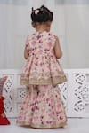 Shop_Little Bansi_Peach Cotton Zari, Embroidery Floral Printed Kurta Sharara Set _at_Aza_Fashions