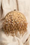 Buy_Nayaab By Sonia_Gold Cut Work, Beads Lattice Frame Aurum Embellished Clutch _at_Aza_Fashions