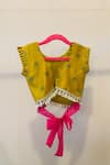 Shop_Rage Attire-Sweta Saria_Yellow Chanderi Cotton, Silk Ribbons Pichwai Printed Lehenga And Blouse Set _at_Aza_Fashions