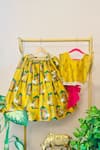 Buy_Rage Attire-Sweta Saria_Yellow Chanderi Cotton, Silk Ribbons Pichwai Printed Lehenga And Blouse Set _at_Aza_Fashions