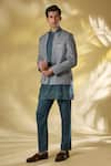 Buy_Rabani & Rakha_Teal Silk Embroidery Green Thread Work Kurta Set _at_Aza_Fashions