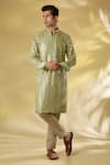 Buy_Rabani & Rakha_Lime Silk Sequins, Gota Patti Green Work Kurta Set _at_Aza_Fashions